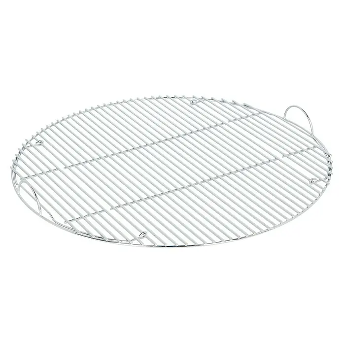 Kingstone Grillrost - Durchmesser: 63,4 cm - Bild eines runden, silberfarbenen Grillrosts mit Griffen, ideal zum Grillen von Speisen im Freien.