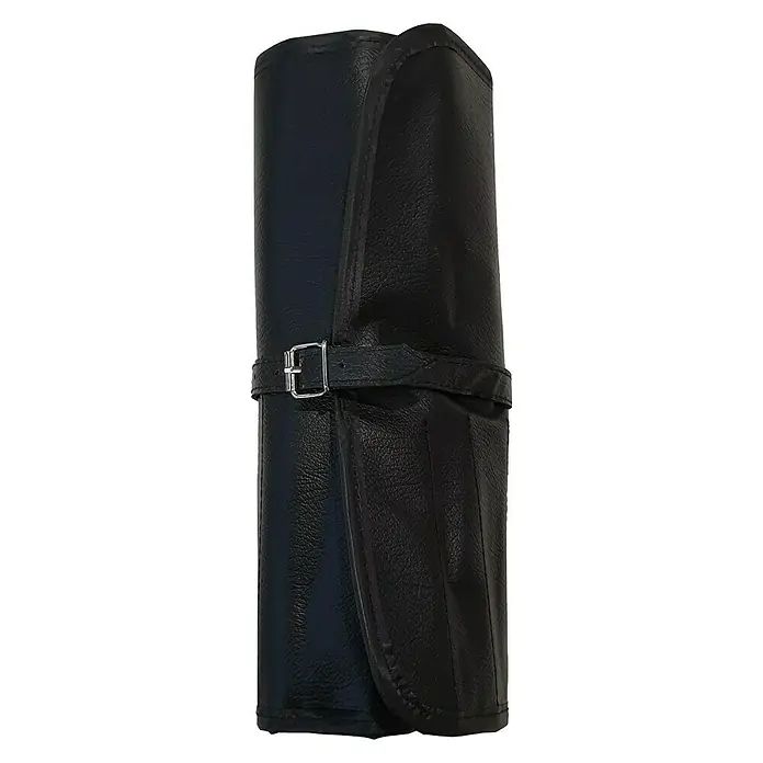 Hepco & Becker Werkzeugtasche Easy 7012 - Kunstleder, 12 Steckplätze - Schwarze Ledertasche, aufgerollt und mit Schnalle verschlossen. Perfekt für Pinsel oder Werkzeuge, die sicher transportiert werden müssen.