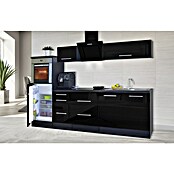 Respekta Premium Composición de cocina (Ancho: 270 cm, Con dispositivos eléctricos, Negro de alto brillo)