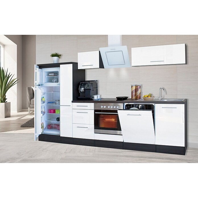 Respekta Premium Küchenzeile RP310EWCBO (Breite: 310 cm, Mit Elektrogeräten, Weiß Hochglanz)