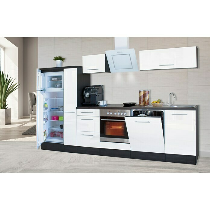 Respekta Premium Küchenzeile RP310EWCBO (Breite: 310 cm, Mit Elektrogeräten, Weiß Hochglanz)