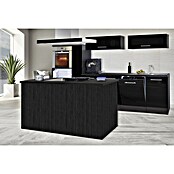 Respekta Premium Cocina de isla (Ancho: 310 cm, Con dispositivos eléctricos, Negro de alto brillo)