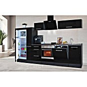 Respekta Premium Composición de cocina (Ancho: 310 cm, Con dispositivos eléctricos, Negro de alto brillo)