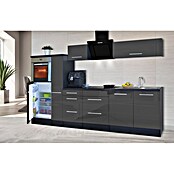 Respekta Premium Composición de cocina (Ancho: 300 cm, Con dispositivos eléctricos, Gris de alto brillo)
