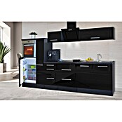 Respekta Premium Composición de cocina (Ancho: 300 cm, Con dispositivos eléctricos, Negro de alto brillo)