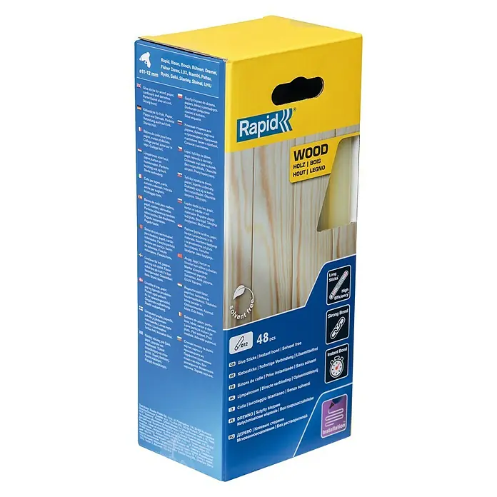Rapid Klebepatronen - 48 Stk., Passend für: Klebepistolen Ø 12 mm, Materialeignung: Holz - Holzleim-Sticks von Rapid: Für Holz, Papier, Pappe. Schnell, stark, lösemittelfrei, 48 Stück. Ideal für Bastelarbeiten und Reparaturen.