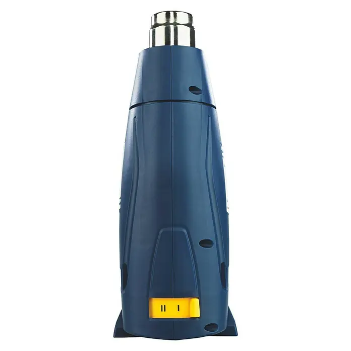 Rapid Heißluftgebläse R1800 - 1.800 W, Temperaturbereich: 300 °C - 550 °C - Nahaufnahme einer blauen Heißluftpistole, die ein unverzichtbares Werkzeug zum Erhitzen, Trocknen und Entfernen von Farbe ist.