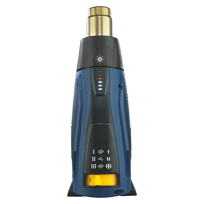 Rapid Heißluftgebläse R2200-E - 2.200 W, Temperaturbereich: 60 °C - 650 °C - Ein blauer Akku-Heißluftfön mit Aufsätzen für präzises Arbeiten und vielseitige Anwendungen. Ideal für Hobby und Handwerk.