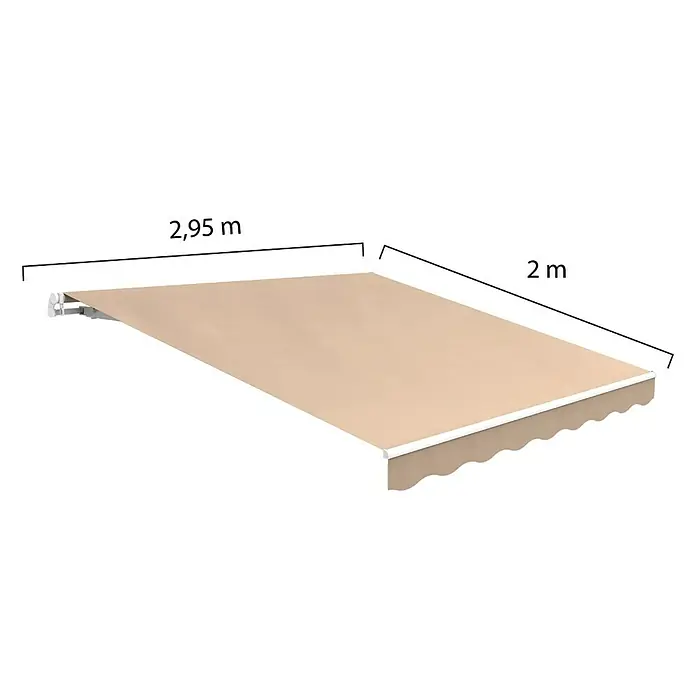SmartSun Toldo de brazos extensibles Easy Lite - Beige arena, Ancho: 3 m, Caída: 2 m - Imagen de un toldo beige con dimensiones 2,95 m x 2 m.