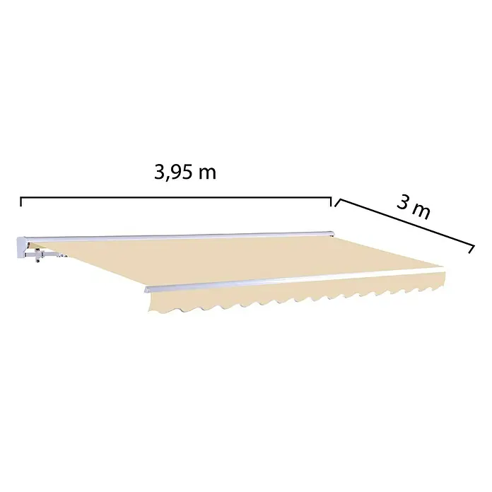 SmartSun Toldo con motor Vivant - Beige arena, Ancho: 4 m, Caída: 3 m - Imagen de un toldo de color beige que mide 3,95 m de ancho y 3 m de proyección para uso en exteriores.