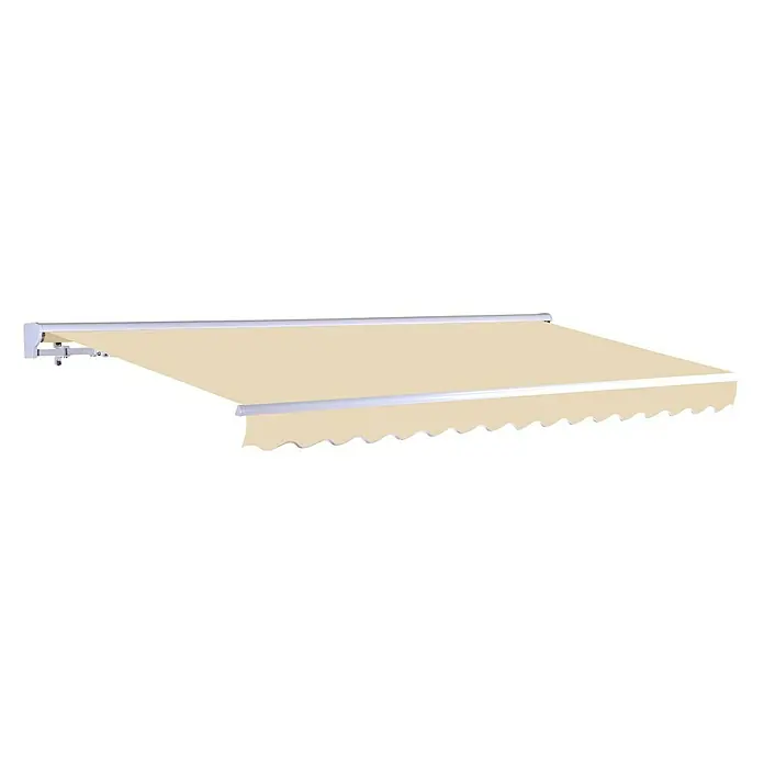 SmartSun Toldo de brazos extensibles Vivant - Beige arena, Ancho: 3 m, Caída: 2 m - Toldo beige con marco plateado, ideal para patios y balcones, ofreciendo una protección solar elegante.