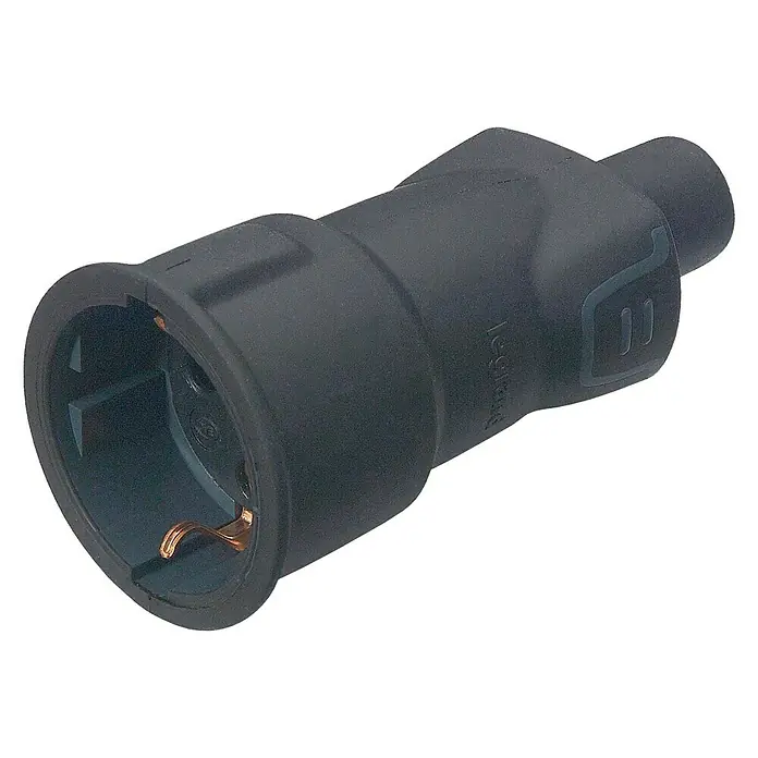 Legrand Base aérea de goma - 250 V, 16 A, IP20, Negro - Enchufe negro Legrand para una conexión segura de dispositivos eléctricos, ideal para uso profesional.