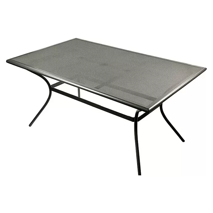 Gartentisch - L x B x H: 150 x 90 x 72 cm, Streckmetall, Anthrazit - Rechteckiger Gartentisch aus Metall mit perforierter Platte und gebogenen dunkelgrauen Beinen.