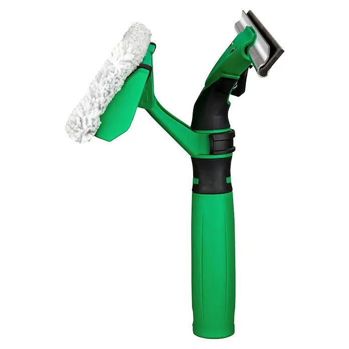Unger Fensterwascher Visa Versa Pro - Breite Bezug: 45 cm, Grün - Ein grüner und schwarzer Fenstersauger mit einem Schwamm auf der einen und einer Gummilippe auf der anderen Seite.