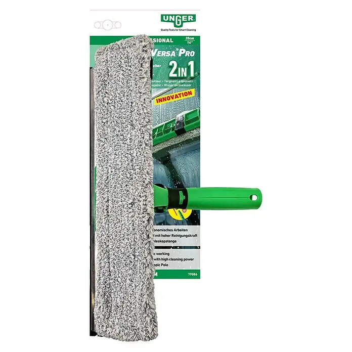 Unger Fensterwascher Visa Versa Pro - Breite Bezug: 35 cm, Grün - Unger Versa Pro 2-in-1 Fensterwischer mit Mikrofaser-Waschbezug und Abzieher für streifenfreie Fensterreinigung. Vielseitig und effizient!