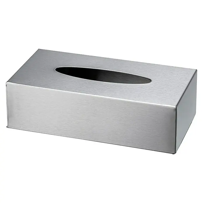 Camargue Paris Kosmetiktuchbox - L x B x H: 12 x 24 x 7 cm, Edelstahl, Matt - Rechteckige, silberne Taschentuchbox aus Metall mit ovaler Öffnung oben.