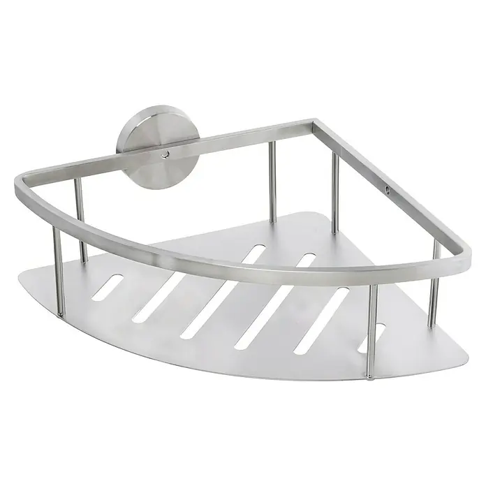 Camargue Paris Eckduschkorb - L x B x H: 23 x 22,2 x 10 cm, Edelstahl, Gebürstet - Eckiges Duschregal aus Metall mit Schlitzen und Befestigungsplatte zur praktischen Aufbewahrung von Duschutensilien im Bad.