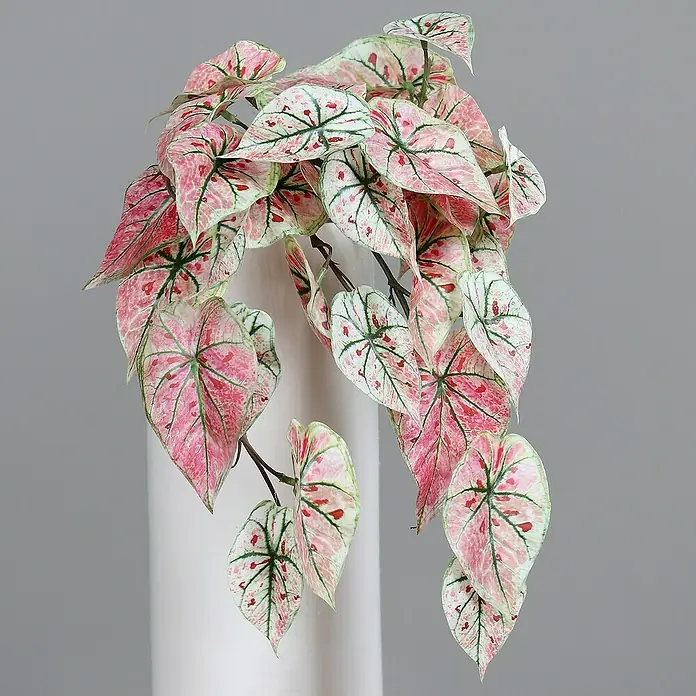Kunstpflanze Blatt Hänger - 38 cm, Grün/Pink, Kunststoff - Eine elegante Zimmerpflanze mit pink-weiß gemusterten Blättern, die eine beruhigende und stilvolle Atmosphäre schafft.