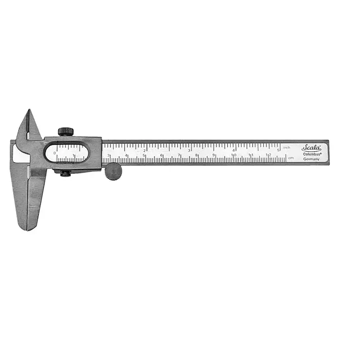Scala Messschieber Columbus - Messbereich: 12 cm, Stahl - Silber-graue Metall-Schieblehre mit dualer Zoll- und Zentimeterskala für präzise Messungen.