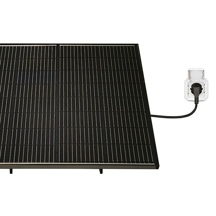 Avidsen Panel solar Soria - L x An x Al: 25 x 760 x 680 mm - Imagen de un panel solar con enchufe, mostrando soluciones de energía ecológica para tu hogar.