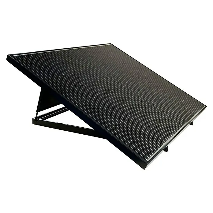 Avidsen Panel solar Soria - L x An x Al: 25 x 760 x 680 mm - Primer plano de un panel solar sobre un soporte negro, prometiendo la captación de energía ecológica.
