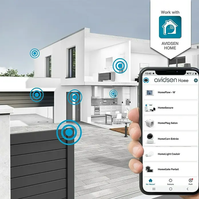 Avidsen Panel solar Soria - L x An x Al: 25 x 760 x 680 mm - Esta imagen muestra la aplicación Avidsen Home, que permite controlar dispositivos domésticos inteligentes. La app es fácil de usar e intuitiva.