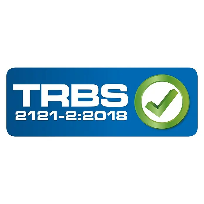 Krause Stabilo Schiebeleiter +S - Anzahl Tritte: 18 Stk., Arbeitshöhe: 5,15 m, Aluminium - Das TRBS 2121-2:2018 Logo mit einem grünen Häkchen, das Konformität und Sicherheit bestätigt.