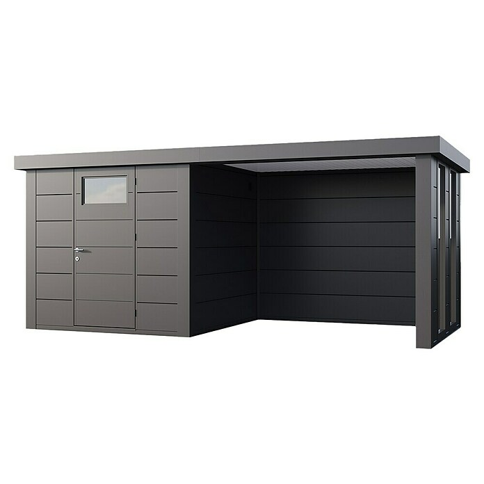 Telluria Caseta metálica Classico 2424 con salón a la derecha y 2 ventanas (Medidas ext. (An x Pr): 542 x 258 cm, Acero, Antracita, Sin set) | BAUHAUS
