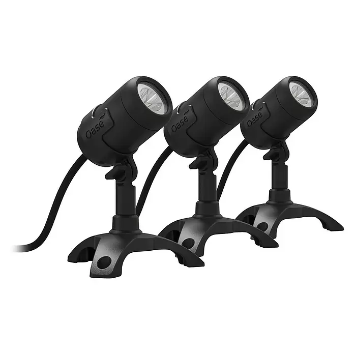 Oase LED-Spotstrahler LunAqua Connect S Set 3​ - Anzahl LED: 3 Stk., Warmweiß - Drei schwarze Oase-Strahler mit verstellbaren Sockeln.