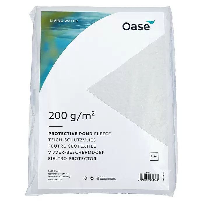 Teich-Schutzvlies - Kunststoff, B x L: 2 x 5 m, Weiß - Weißes Oase Teich-Schutzvlies (200 g/m², 2x5m) in klarer Verpackung.