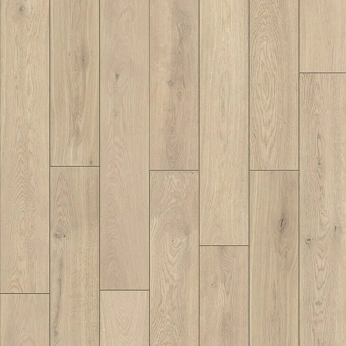 LOGOCLIC Vinto Laminat Classic - Eiche Cornsilk, Landhausdiele, 1.288 x 195 x 8 mm - Helles Eichenparkett-Muster: Ein zeitloses Bodendesign mit natürlich wirkenden Holzpaneelen und dezenter Maserung für ein freundliches Ambiente.
