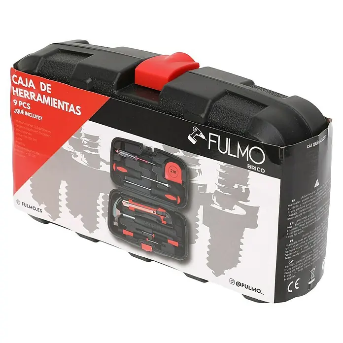 Fulmo Maletín de herramientas con cinta de 2 m - 9 pzs. - Caja de herramientas.
