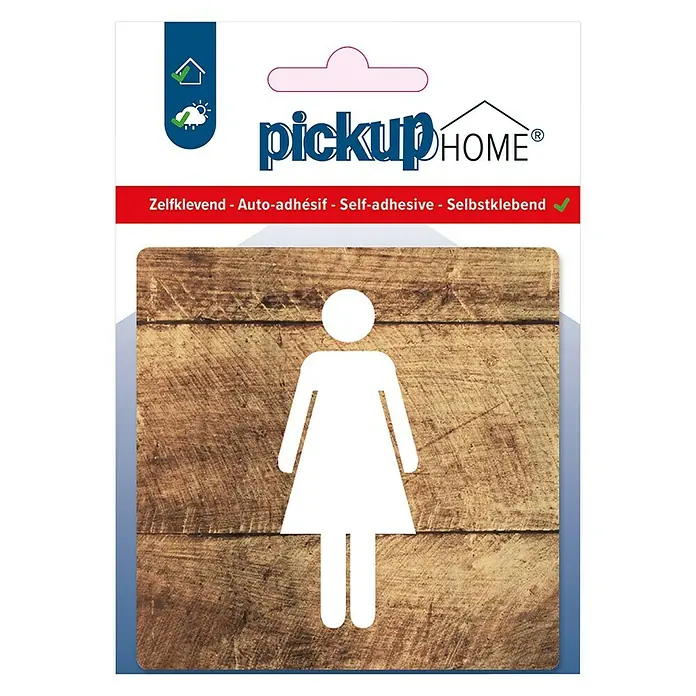 Pickup Etiqueta adhesiva - L x An: 9 x 9 cm, Señoras - Señal de puerta autoadhesiva "Mujer" con aspecto de madera de Pickup HOME®. Ideal para marcar puertas de baños u otras habitaciones.