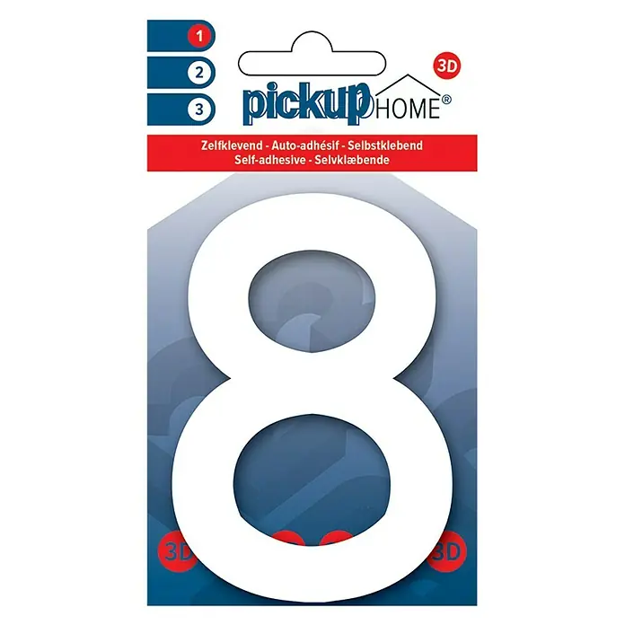 Pickup 3D Home Número - Altura: 10 cm, Plástico, Motivo: 8 - Primer plano del número de casa autoadhesivo 8 de Pickup Home con aspecto 3D para uso exterior.