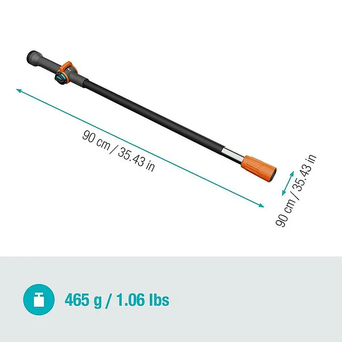 Gardena Cleansystem Wasserstiel Cleansystem - Länge Stiel: 90 cm, Aluminium - Abbildung eines Gardena Reinigungsstiels mit Größen- und Gewichtsangaben für Interessenten.