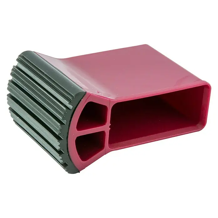 Krause Corda Traversenfußkappe - L x B x H: 100 x 200 x 40 mm, Holmgröße 50 x 20 mm - Ein rosafarbener Türstopper mit schwarzer, geriffelter Oberfläche zum Blockieren von Türen auf verschiedenen Untergründen.