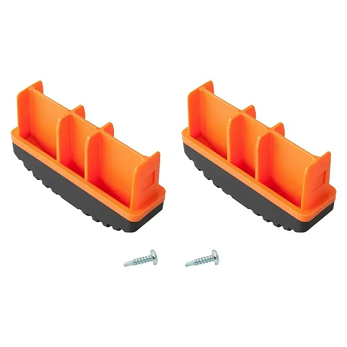 Krause Fußstopfen - Passend für: Holmgröße 97 x 25 mm, 1 Stk. - Bild von zwei orangefarbenen Kabelhaltern mit Schrauben, ideal zur Kabelführung und -organisation.