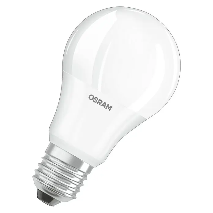 Osram Star LED-Lampe Glühlampenform E27 matt - E27, Nicht Dimmbar, Warmweiß, 1.055 lm, 10 W - Nahaufnahme einer LED-Glühbirne der Marke Osram, die für energieeffiziente Beleuchtung im Haushalt sorgt.\n