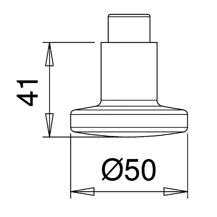 Portaferm Knopfdrücker - Vierkantstift: 10 mm, Neusilber - Detaillierte technische Zeichnung eines Bolzens mit den Maßen 41 mm Höhe und einem Durchmesser von 50 mm.