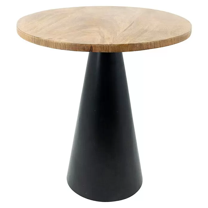 Beistelltisch Conical - Ø x H: 39 x 47 cm, Rund, Schwarz - Runder Tisch mit heller Holzplatte und schwarzem konischem Sockel.