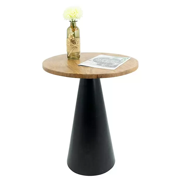 Beistelltisch Conical - Ø x H: 39 x 47 cm, Schwarz, Holz - Runder Beistelltisch aus Holz mit schwarzem konischem Fuß, mit Vase und Magazin.
