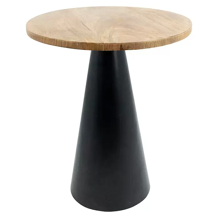Beistelltisch Conical - Ø x H: 35 x 37 cm, Schwarz, Holz - Runder Beistelltisch aus hellem Holz mit schwarzem konischem Fuß.
