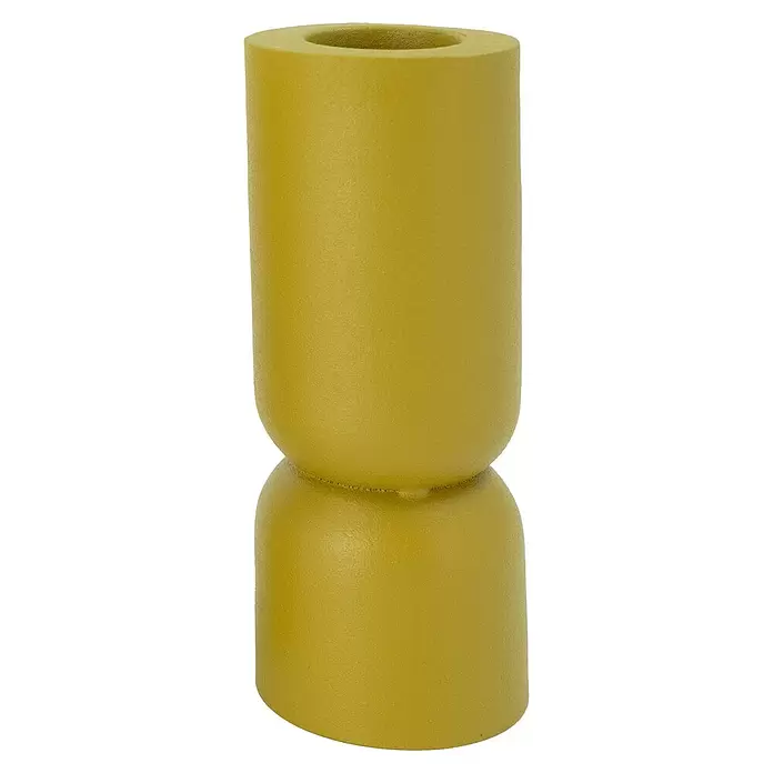Kerzenhalter Chennai - Ø x H: 6 x 18 cm, Senfgelb, Metall - Ockerfarbene, texturierte sanduhrförmige Vase mit Öffnung oben.