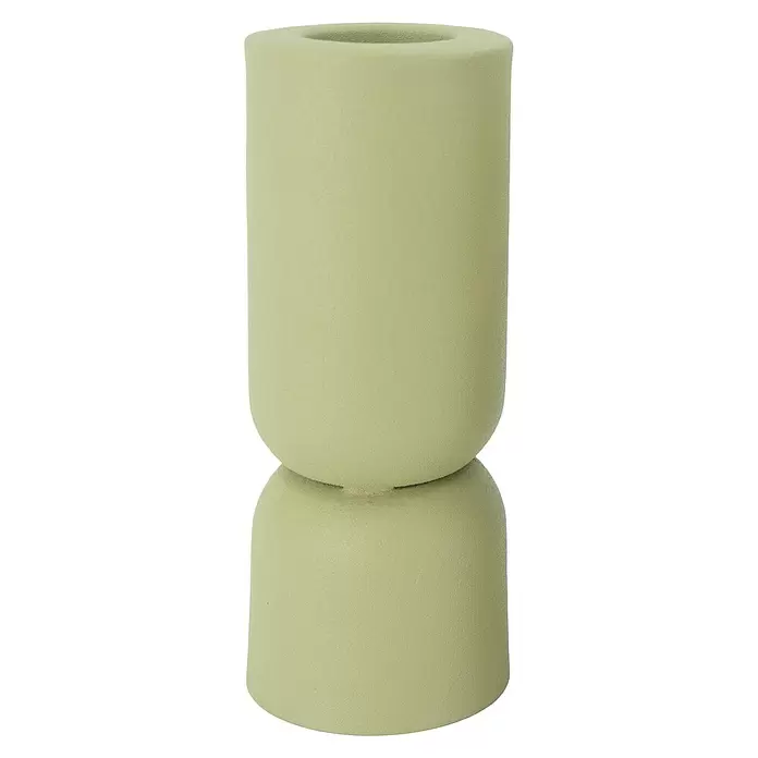 Kerzenhalter Chennai - Ø x H: 6 x 18 cm, Grün, Metall - Strukturierte, hellgrüne Sanduhr-Vase oder Pflanzgefäß.