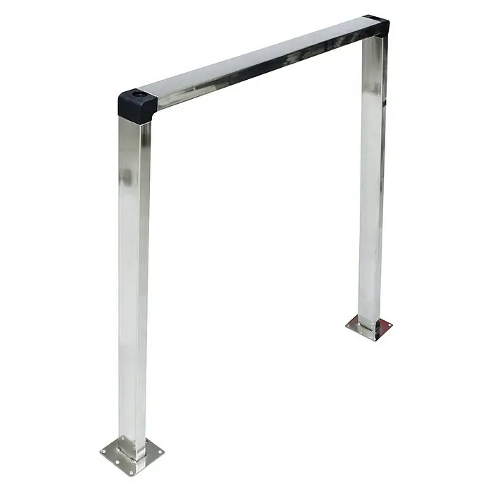 Wagner System Tischgestell - Traglast: 30 kg, Stahl, Silber - Bild einer silbernen, rechteckigen Fahrradständer mit schwarzem Gummikappe. Ideal für die sichere Fahrradaufbewahrung im Freien.