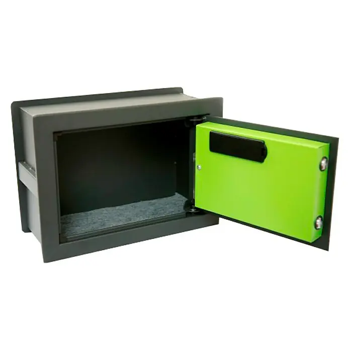 Arregui Caja fuerte empotrable Supra 241060 - Cerradura de combinación electrónica, L x An x Al: 36 x 25 x 39 cm - Una caja fuerte con un compartimento abierto de color verde brillante, ideal para guardar de forma segura objetos de valor y documentos importantes.