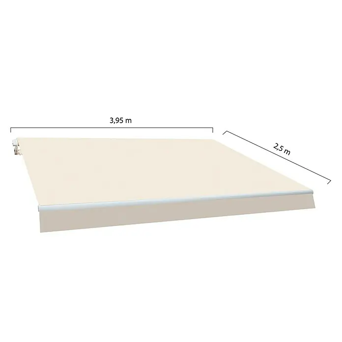 SmartSun Toldo de brazos extensibles Original Kit Poliéster - Crudo, Ancho: 3,95 m, Caída: 2,5 m - Imagen de un toldo de color claro, que mide 3,95 m x 2,5 m.
