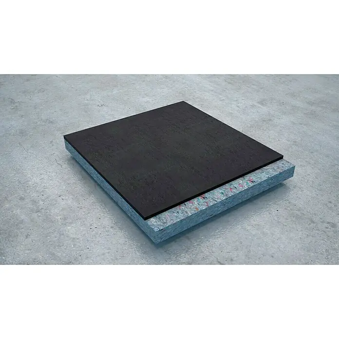 Bur2000 Placa absorbente acústica Noise 35 R - 6 m x 1 m x 18 mm, Espuma viscoelástica - Panel aislante: Un panel aislante cuadrado con superficie de madera oscura sobre una base texturizada.