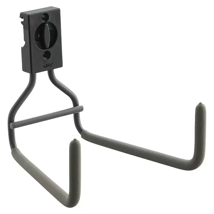 Elfa Garage+ by Elfa Doppelhaken - L x B x H: 20 x 17,7 x 16,9 cm, Matt Grau - Grauer Metallhaken mit schwarzer Halterung und schaumstoffgepolsterten Armen, zur Werkzeugaufbewahrung.