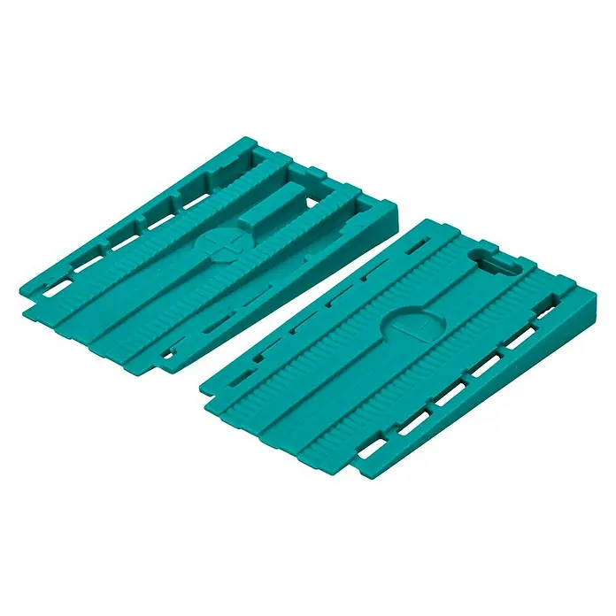Wolfcraft Keile - 30 Stk. - Zwei türkisfarbene Nivellierkeile aus Kunststoff, ideal zum Ausgleichen von unebenen Flächen und für sicheren Stand.